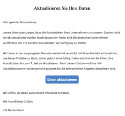 Bitte klicken Sie keinesfalls auf Links oder geben Sie Daten heraus, es handelt sich um Anläufe zum Datenklau.